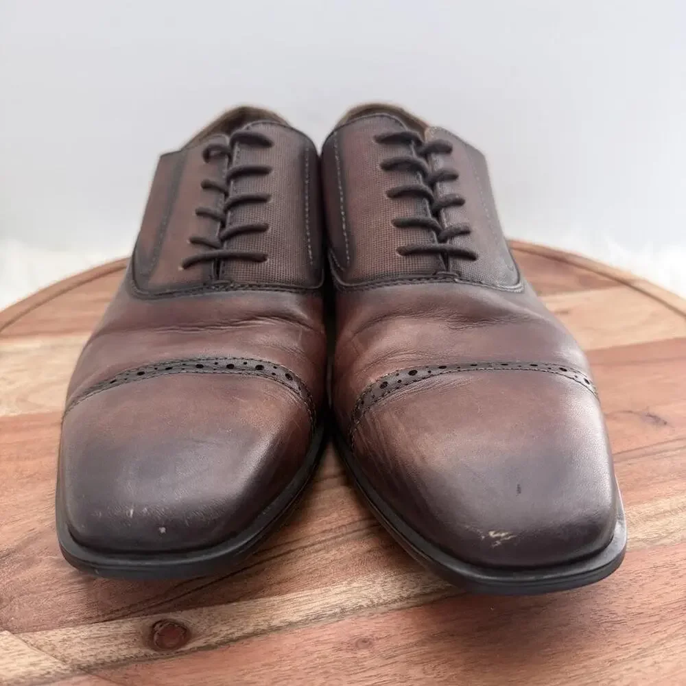 Aldo Nathean Oxford Dress Shoes Mens Size 12M  Brown Leather Cap Toe 0584471‎